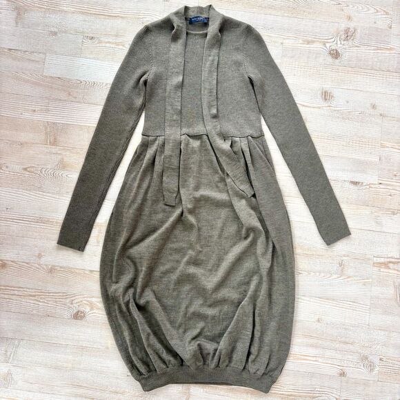 Piazza Sempione 100% Merino Wool‎ Long Sleeve Sweater Dress | Army Green IT 40 - Picture 1 of 8
